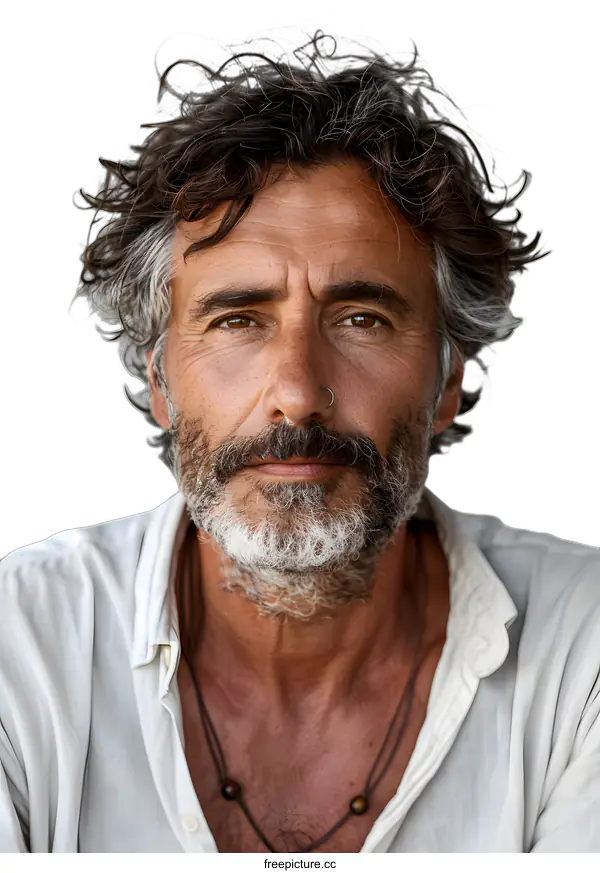 [Transparent Background PNG]portrait of a man with a beard and a nose ring