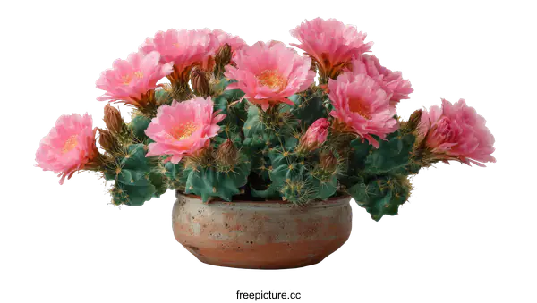 [Transparent Background PNG]Pink Cactus Flowers in a Pot