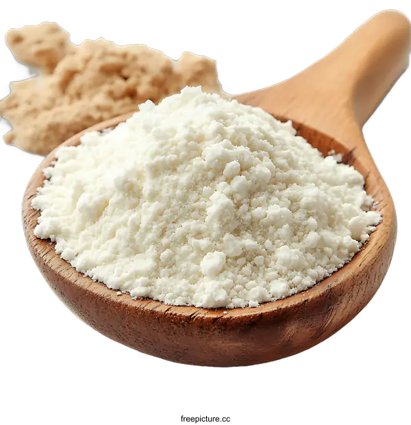 [Transparent Background PNG]White Flour in Wooden Spoon