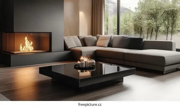 Modern Living Room Interior Design with Fireplace