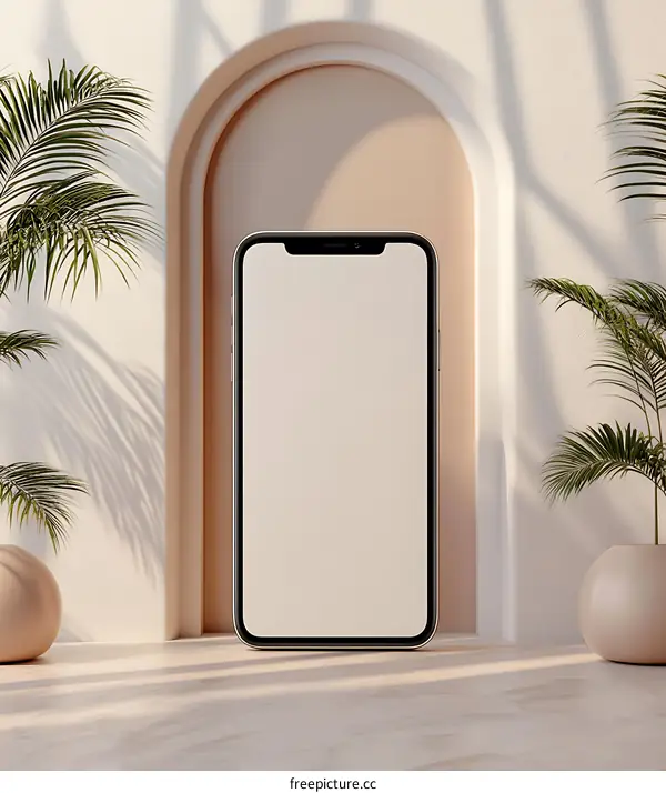 Mockup Of Mobile Phone With White Screen In Minimalist Style