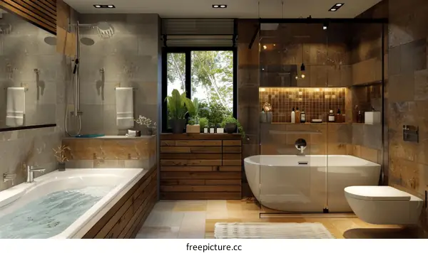 Modern Rustic Bathroom Design with Wooden Accents