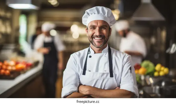 Portrait of a happy chef in a commercial kitchen