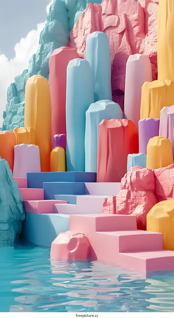 Abstract Colorful Landscape with Stairs and Water