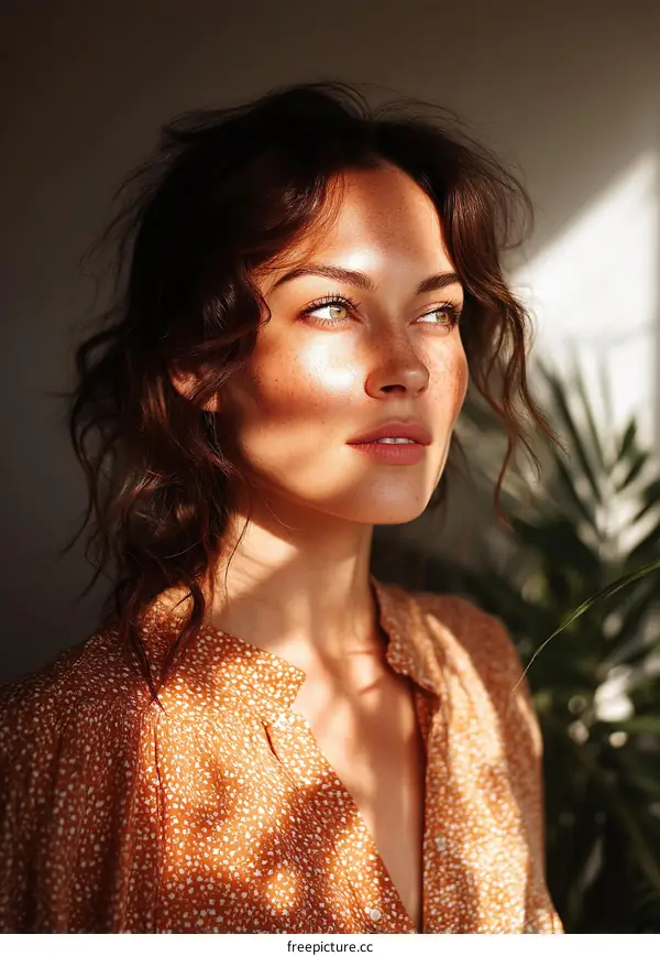 Woman in a Light-Orange Shirt in Natural Light
