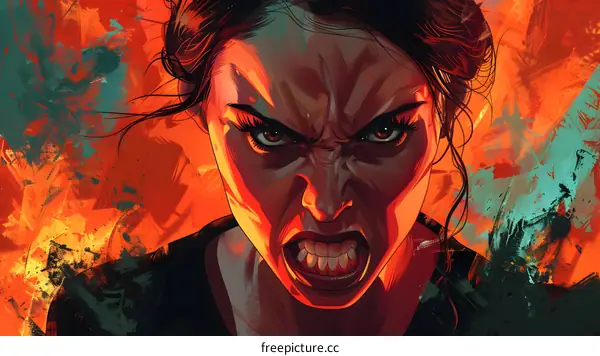 Portrait of a woman with an angry expression on her face