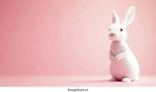 Adorable White Rabbit on Pink Background