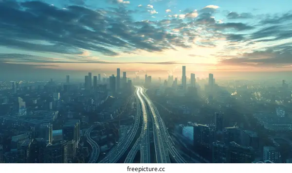 Sunrise over a Modern Metropolis Skyline