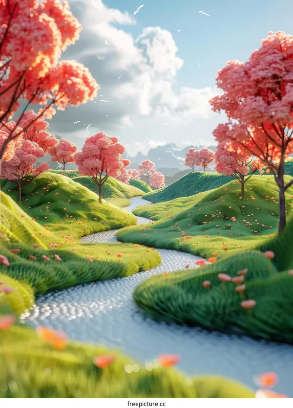 Pink Trees and River