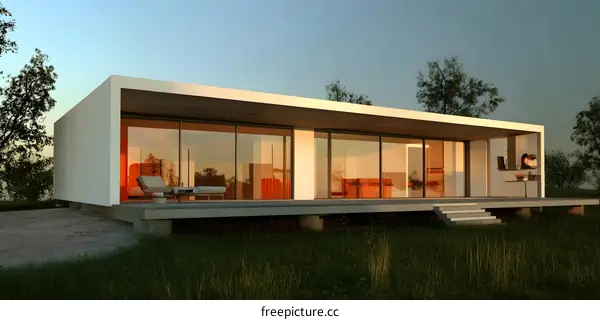 Modern Minimalist House with Large Windows and Deck