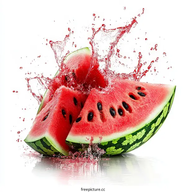 Watermelon Slices with Splashing Water