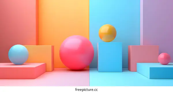 3d spheres on podiums in a colorful background