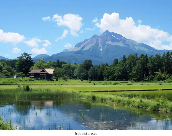 Mount Asma seen from the southern shore of Lake Suwa in Chino, Nagano Prefecture, Japan