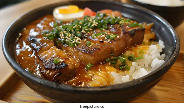Bowl of Rice with Grilled Pork and Egg