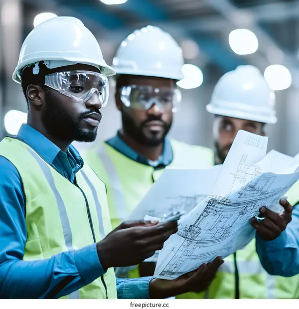 African American and Black Engineers Work on Blueprint Construction Project