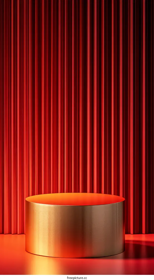 Red Curtain Stage Gold Cylinder Display