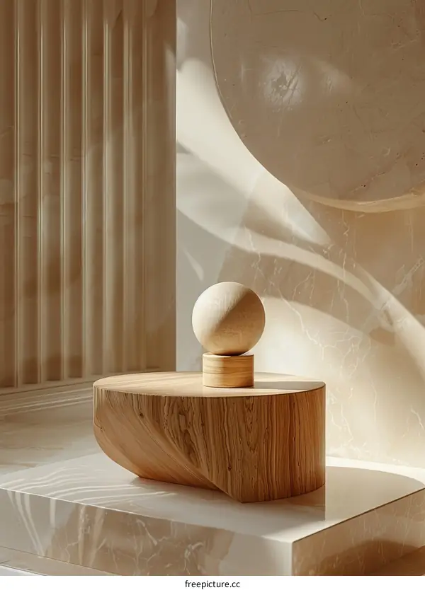 Minimalist Still Life Photography: Wooden Ball and Marble Table