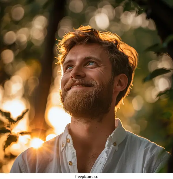 A Caucasian Man Outdoors Under Sunny Light