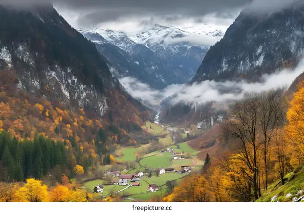 Mountain Valley Landscape With Autumn Foliage