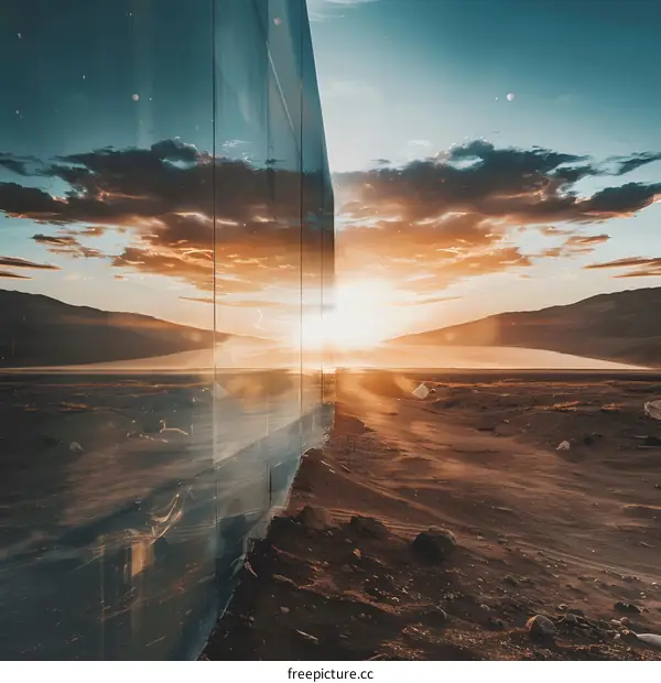 Reflective Glass Wall Against A Sunset Sky