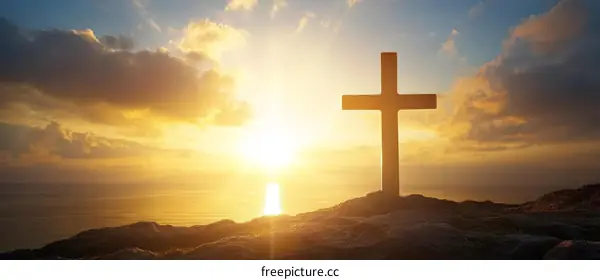 Sunrise Cross on Mountaintop Religious Image