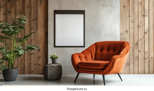 Modern Living Room Interior Design with Orange Velvet Chair
