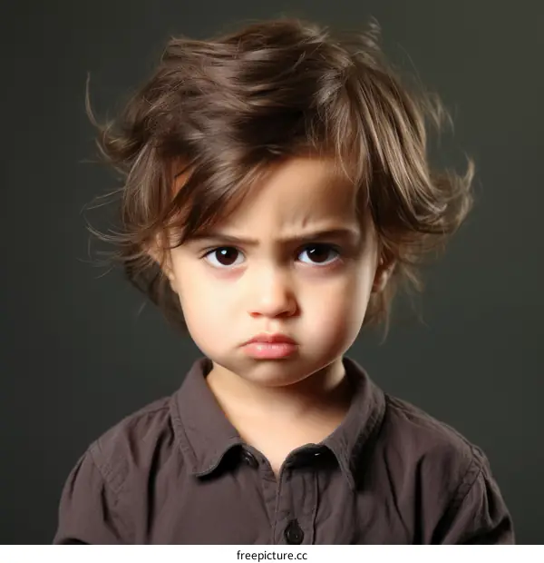 Little boy with a serious expression on his face