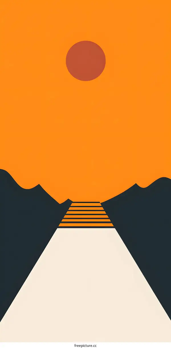 Abstract Minimalist Sunset Landscape with Geometric Shapes