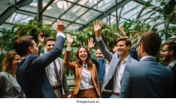A group of business professionals celebrating their success