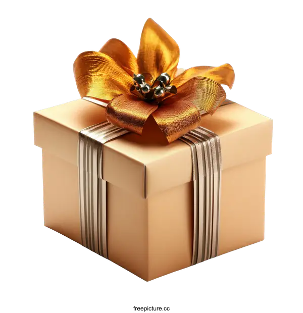 [Transparent Background PNG]Golden Gift Box with Beautiful Ribbon
