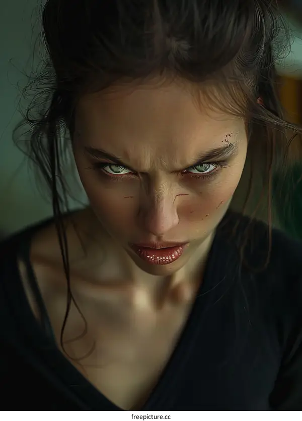 Closeup Portrait of a Woman with Intense Expression