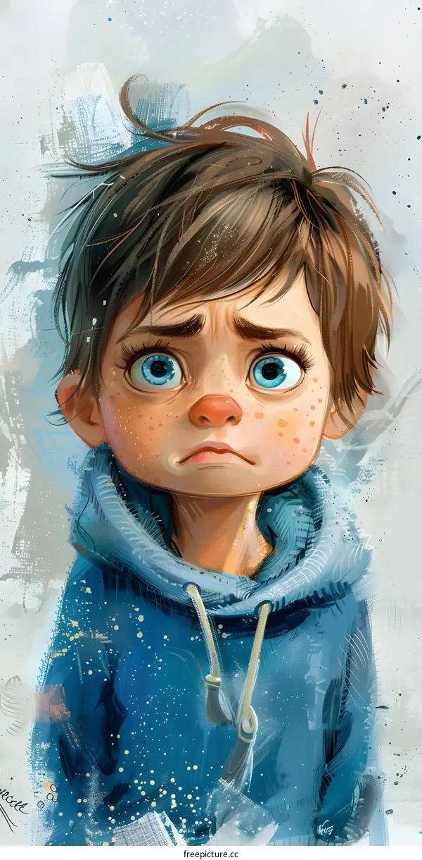 sad boy with freckles