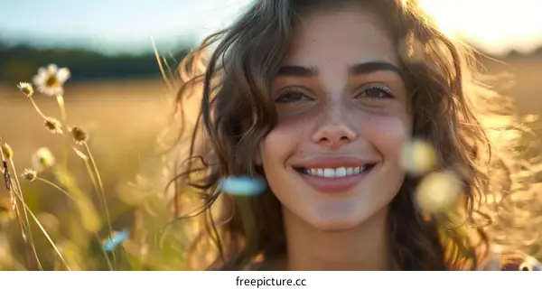 Beautiful Woman Outdoors in a Field