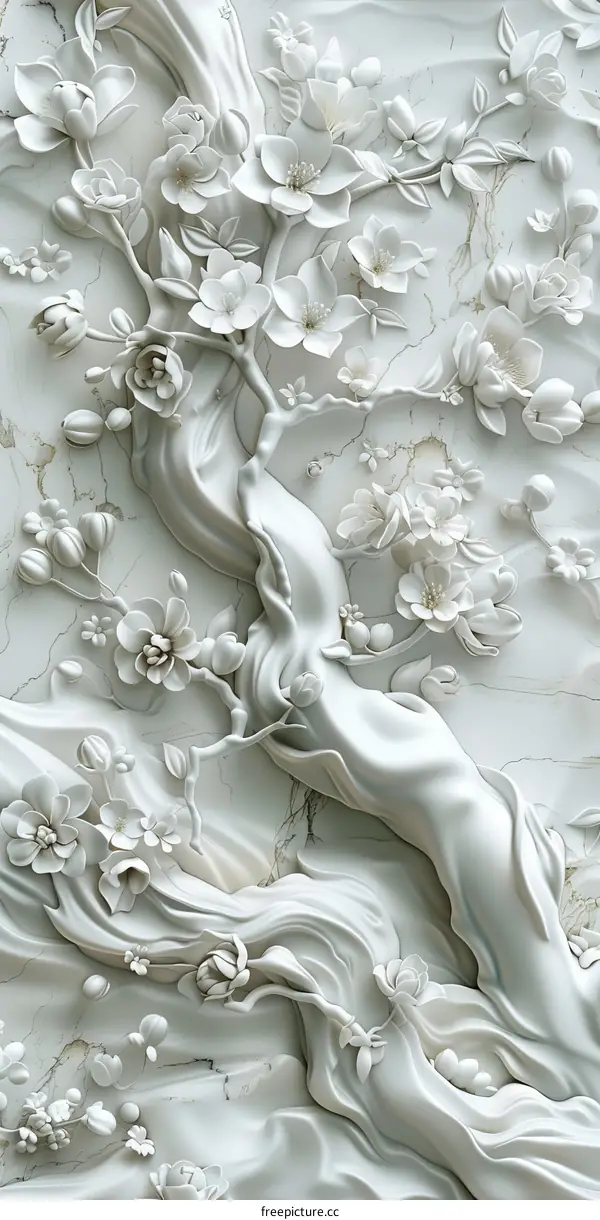 Exquisite White Floral Relief Sculpture