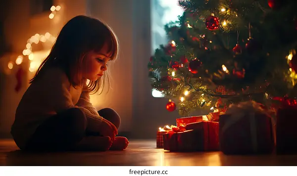 A Little Girl Under the Christmas Tree