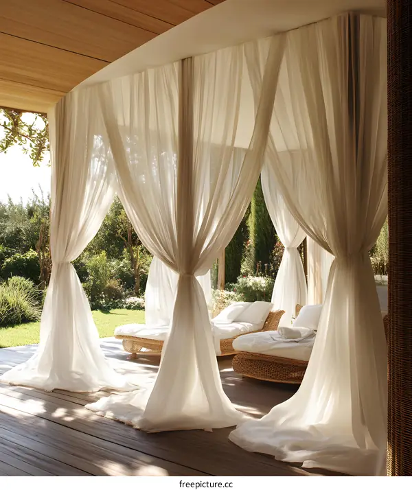 White Sheer Curtains in a Patio Setting