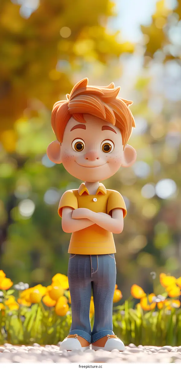 3D Cartoon Boy in a Garden