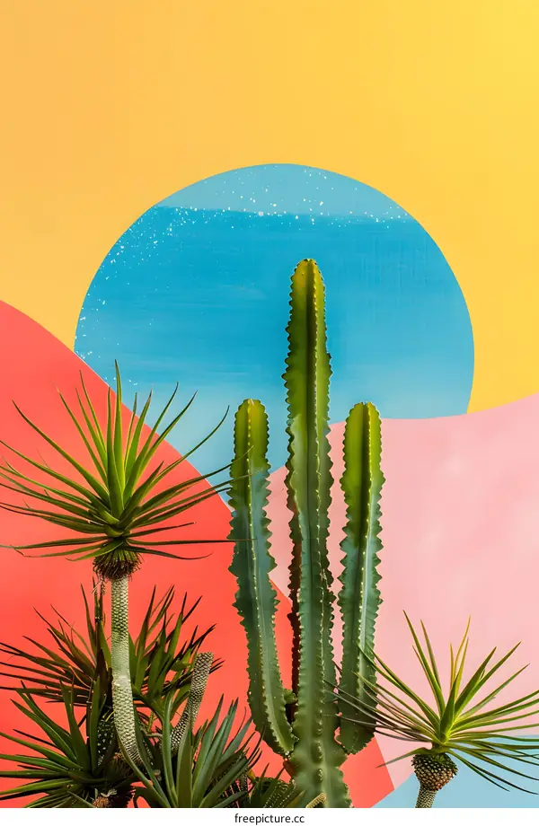 Abstract Cactus Plants on a Colorful Background