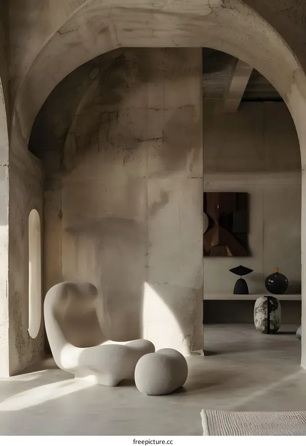 Modern Concrete Interior Design With Comfortable Armchair