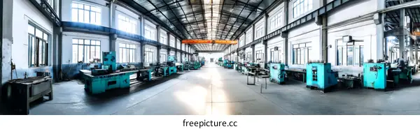 Large Factory Interior with Industrial Machinery
