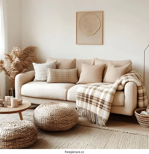 Cozy Beige Living Room with Natural Elements