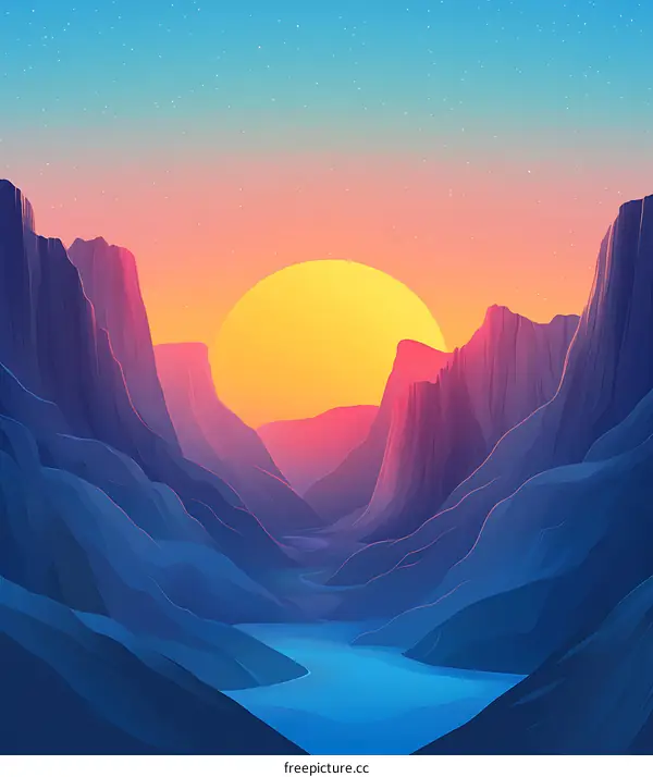 Sunset Landscape with Mountains and a River