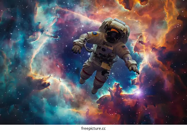 Astronaut in spacesuit floating in the vastness of space