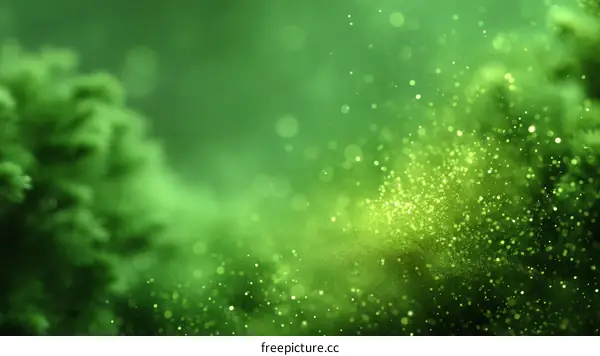 Abstract Green Background with Sparkling Particles