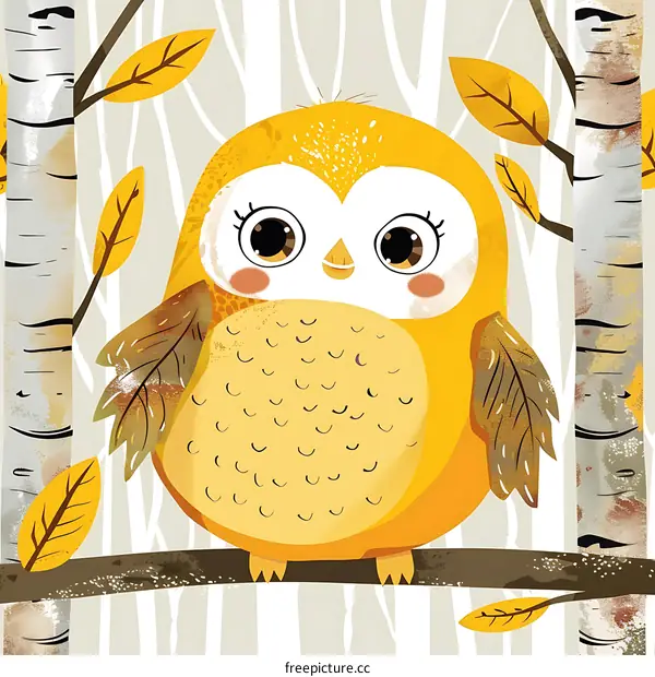 Cute Yellow Owl Illustration in Autumn Forest