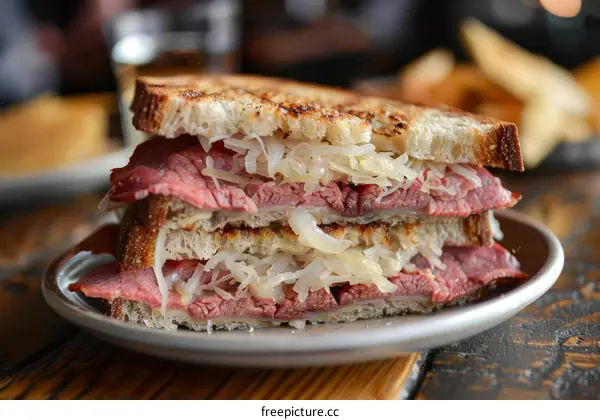 A Reuben sandwich on a plate
