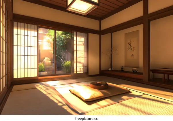 Traditional Japanese Tatami Room With Garden View
