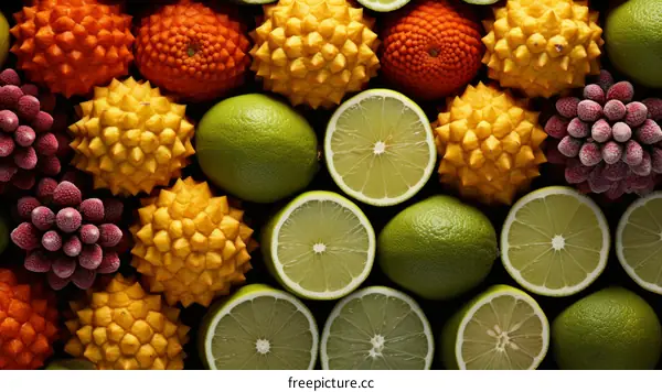 Close-up of various citrus fruits and berries