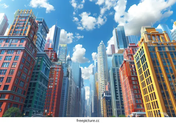 Colorful Skyscrapers in a Vibrant Cityscape
