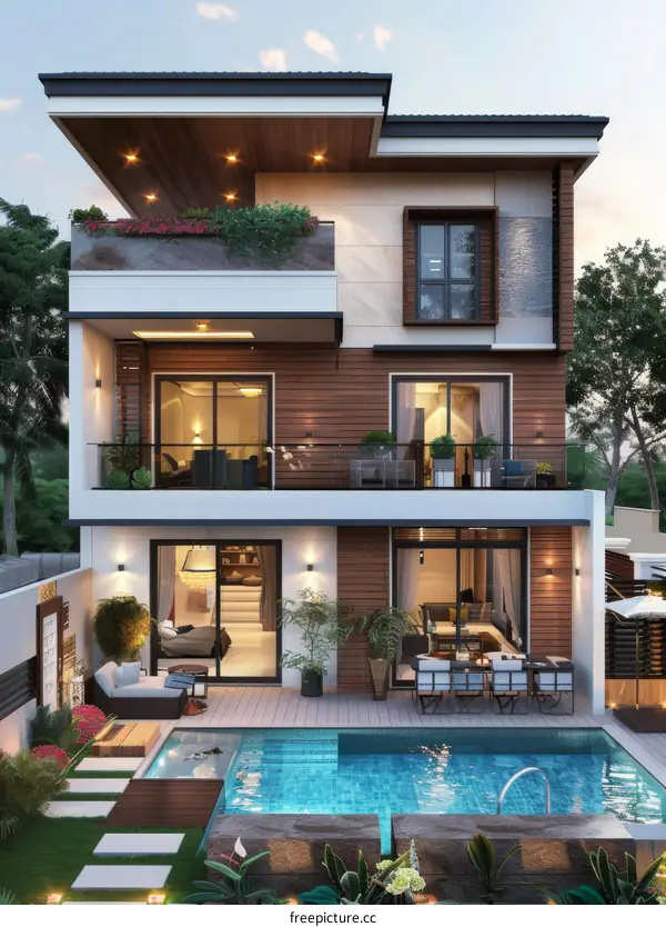 Modern House Exterior Design with Pool Area